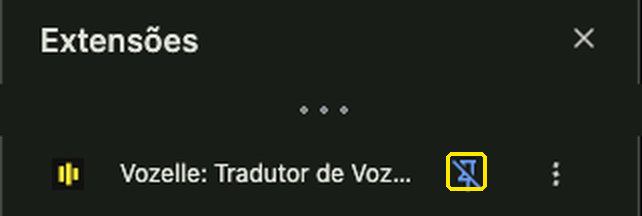 Panneau des extensions de Chrome avec la ligne Vozelle et l'épingle entourée en jaune.